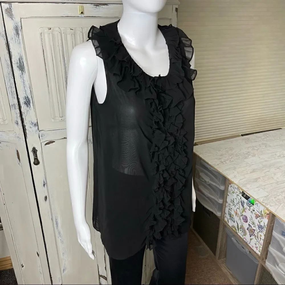XXI Twenty One Black Ruffle Front Sleeveless Blouse Top Size Small - Picture 12 of 13
